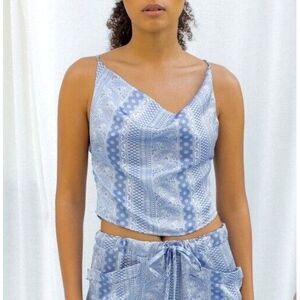 SAÏNT MOJAVÏ 100% Silk Blue‎ Paisley Tank Top Size Small